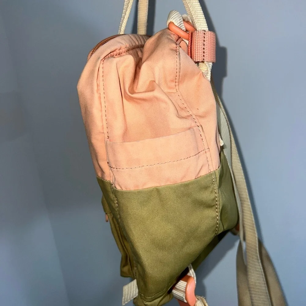 Fjallraven Kanken Art Landsort Backpack in Peach and Olive mini